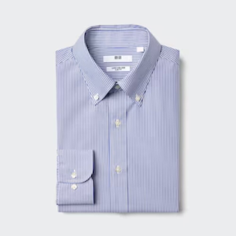 NWT UNIQLO Super Non-Iron Slim Shirt, Striped, Blue, L